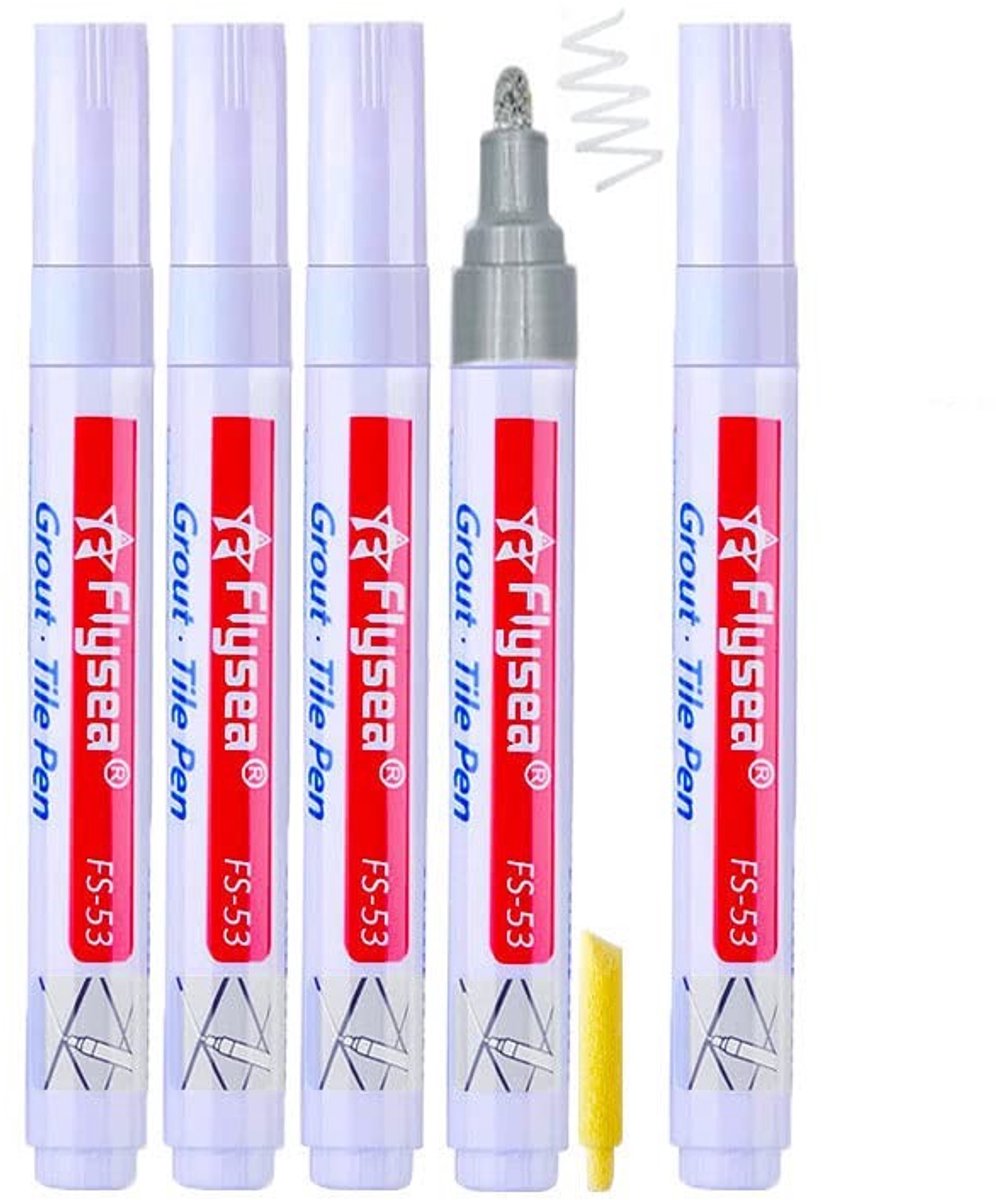 Dailygoods- Tegelvoegenstift 5 Stuks - Vervanging voor Herstel - Waterdichte/Schimmelbestendige Inkt - Sneldrogend - Eenvoudig in Gebruik - Taps Toelopende Punt - Voegenmarker