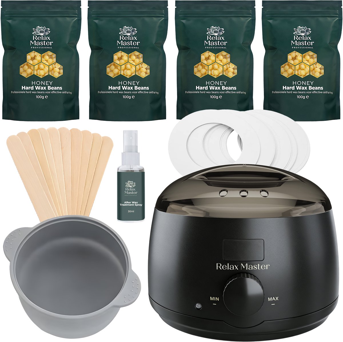 Relax Master Wax Apparaat Pulse – Complete Wax Set met Wax Heater & Honey Wax Beans – Lichaam & Gezicht – Zwart