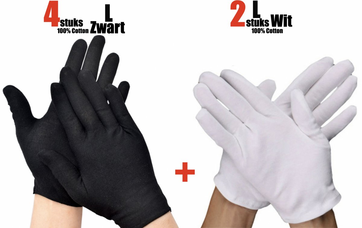 6 Stuks/3 Paar Katoenen Handschoen L - Katoenen Handschoen Zwart – Munt Handschoen - Gezondheidszorg - Ziekenhuis - Beauty Center – Kapper - Jewelry - eczeem - allergie - juweliers – Handschoenen 100% Katoen maat L