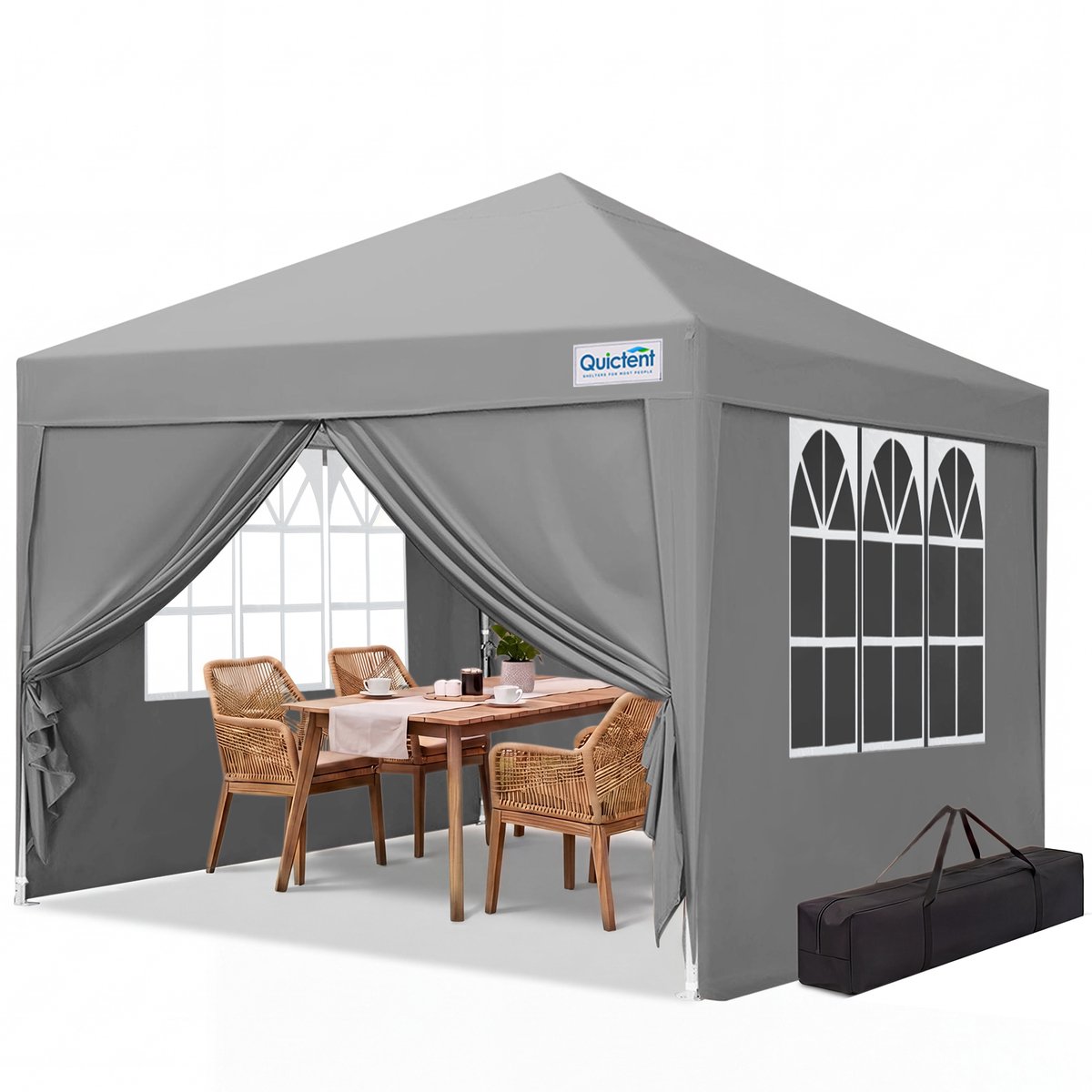 Quictent Opvouwbaar Tuinpaviljoen 2,4×2,4 m – Waterdichte Partytent met 4 Zijwanden, UV 50+ & Opbergtas – Grijs
