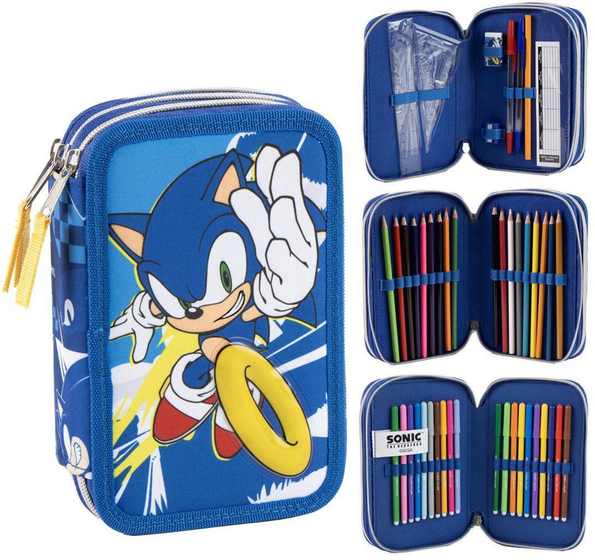 Sonic the Hedgehog Gevuld Etui 3 Vaks – 46 Accessoires – 3D Ring Design – Officieel Gelicenseerd