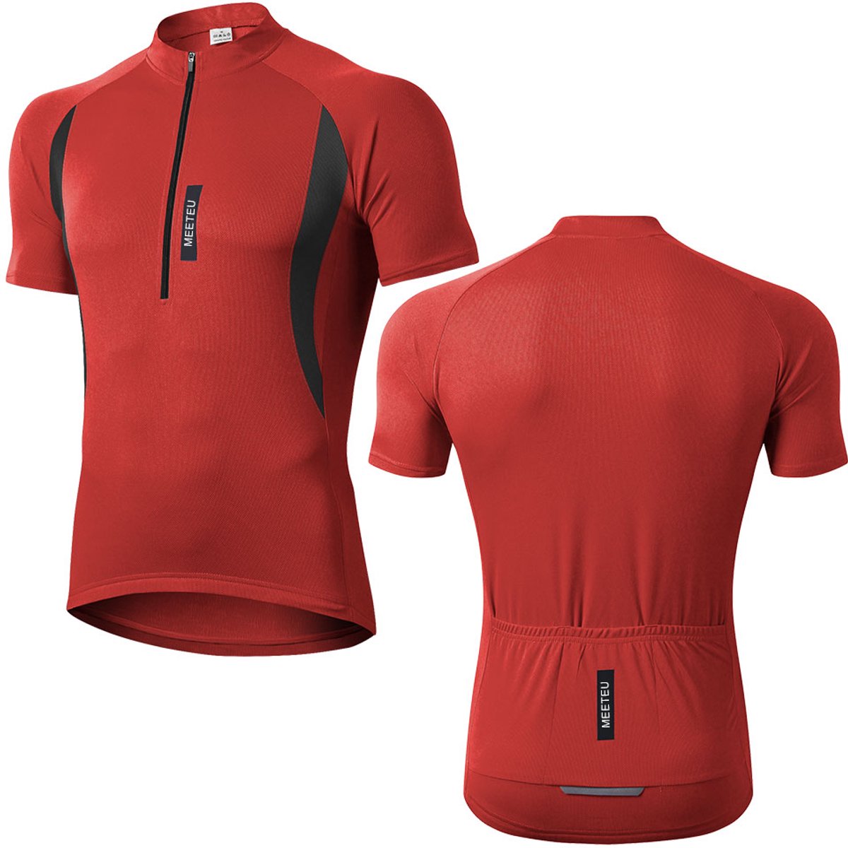 MEETYOO Heren Fietsshirts Korte Mouwen Wielertrui Half Rits Fiets Jersey T-shirts Rood XXXL - Pack van 1
