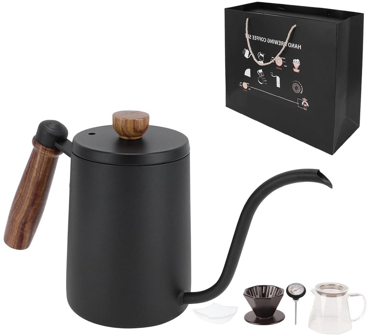Koffiezetapparaat Set - Handbrouwen Infuus - Thuis Koffie Zetten - Compleet Met Thermometer - 5 Delig - Zwart