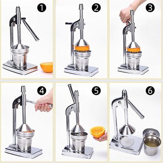 Handmatige Citruspers - Sap Pers - Verse Sappen Maken - Roestvrij Staal - 38 cm Hoog - Zilverkleurig — afbeelding 3