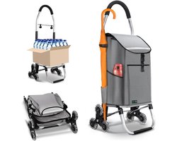VOUNOT Boodschappentrolley met 6 wielen van aluminium met waterdicht geïsoleerd vak en haken, boodschappentrolley, opvouwbaar, 3-in-1, tas, trolley, trap, grijs