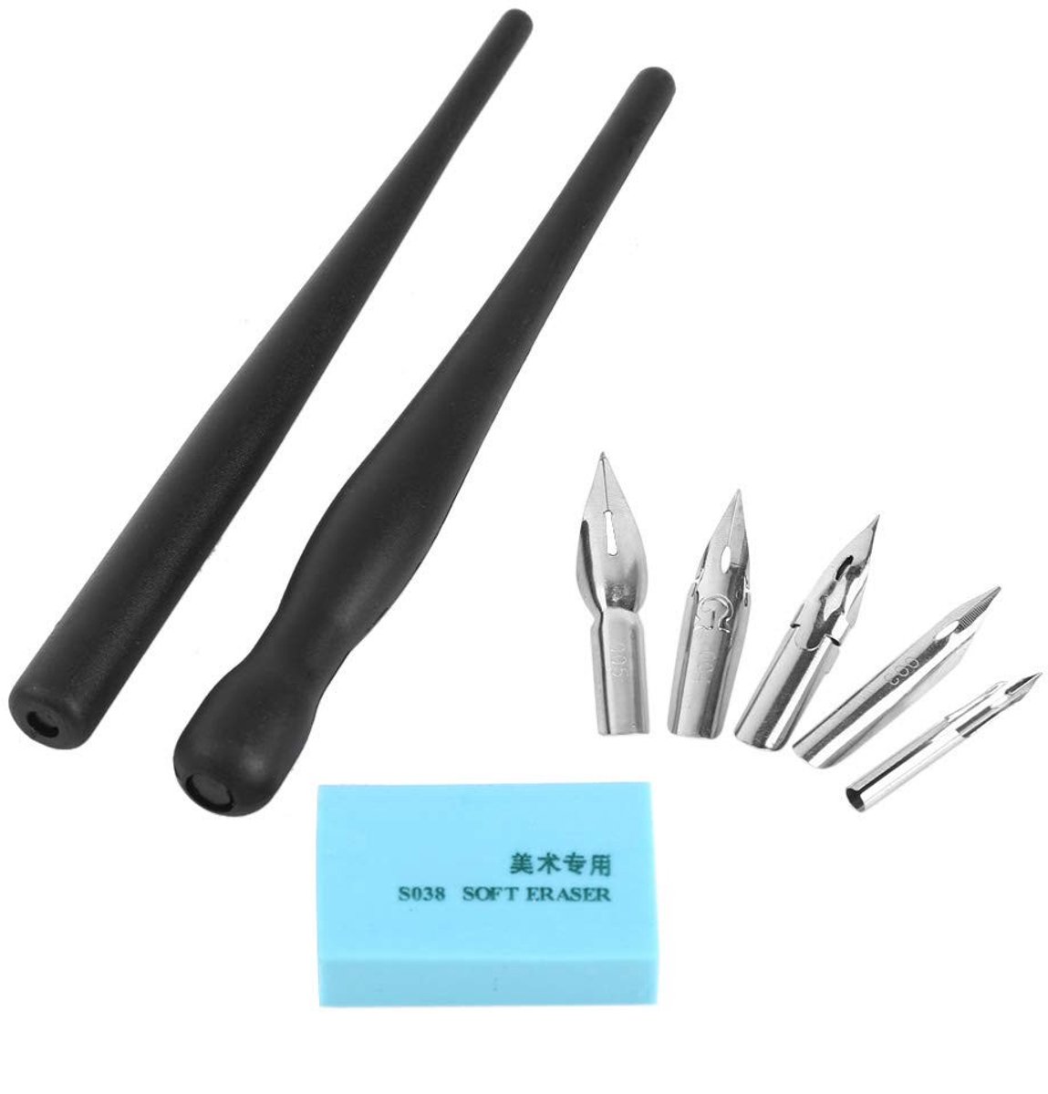 Dailygoods- Tekenpen Set - 2 Penhouders - 5 Nibs - Kunststof/Roestvrij Staal - Duurzaam - Afmetingen 12 cm - Tekenmateriaal