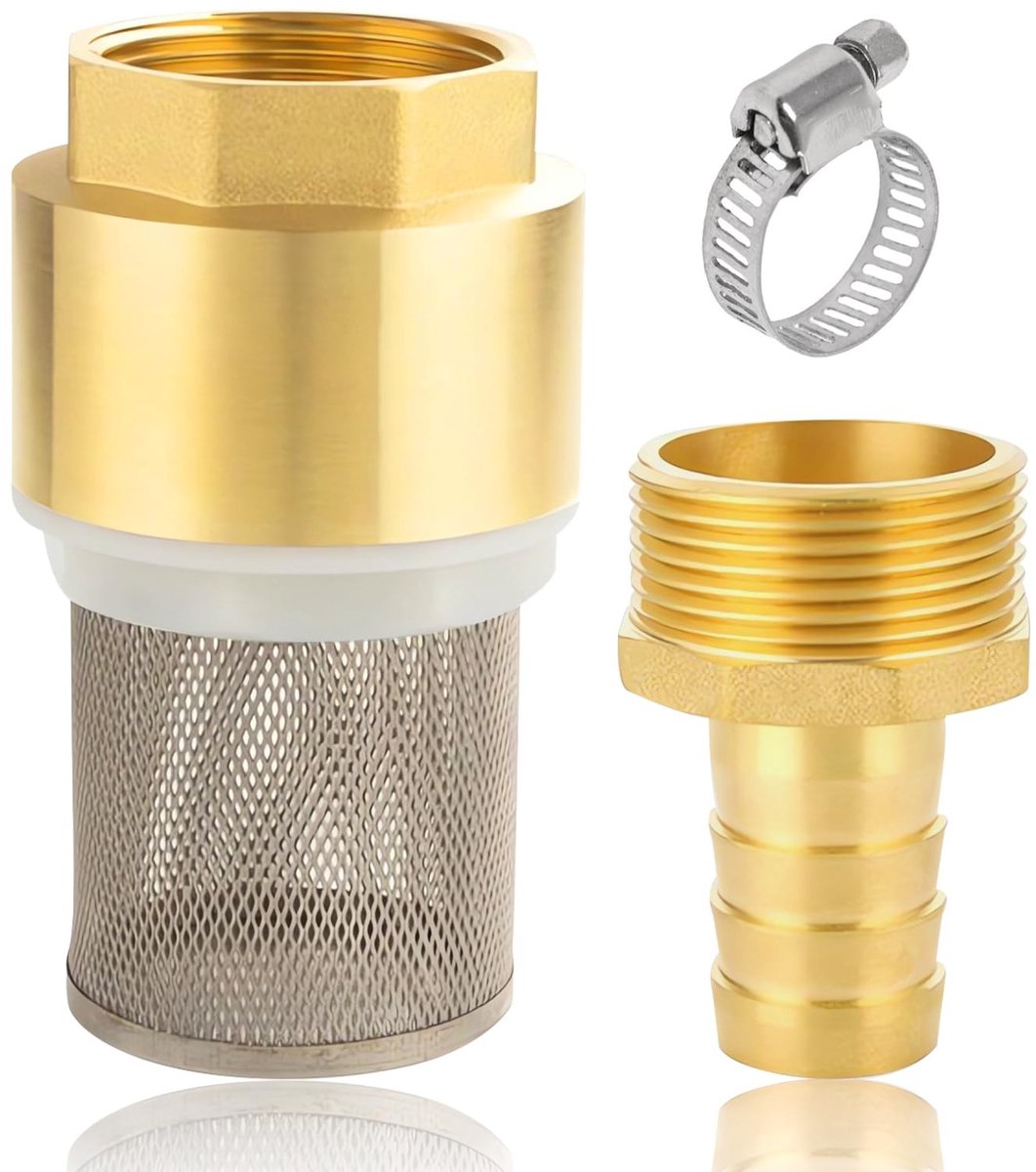 Dailygoods- Terugslagklep 1 1/4 inch - Terugslagventiel - Voetklep - Roestvrij staal - Koper - Fijnmazig filter - Voetventiel