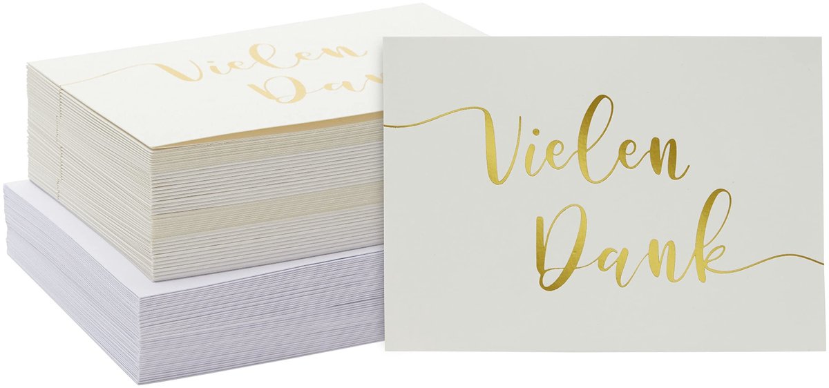 Dailygoods- Hartelijk Dank Kaarten - 48 Stuks - Goudfolie - Enveloppen - DIN A6 - Hoogwaardig Papier - Bedankkaartjes
