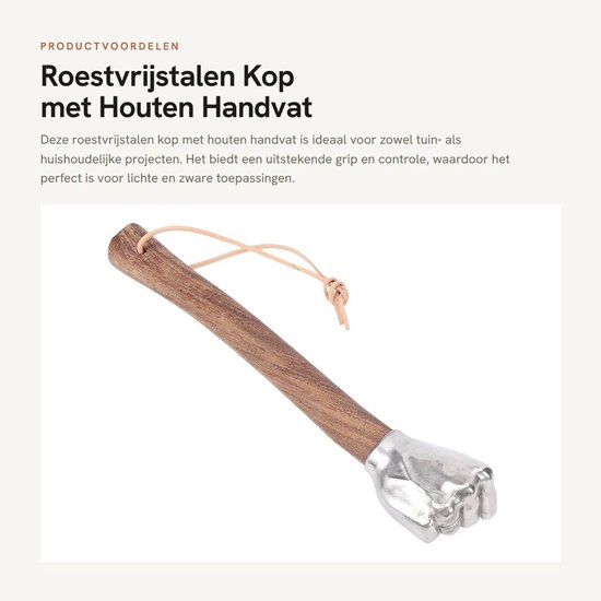 Dailygoods- Tuingereedschap Roestvrijstalen Kop - Houten Handvat - Antislip Grip - Lichtgewicht - Bouw/Huishoudelijk - Veelzijdig Gebruik - Hamer van Dailygoods — afbeelding 4