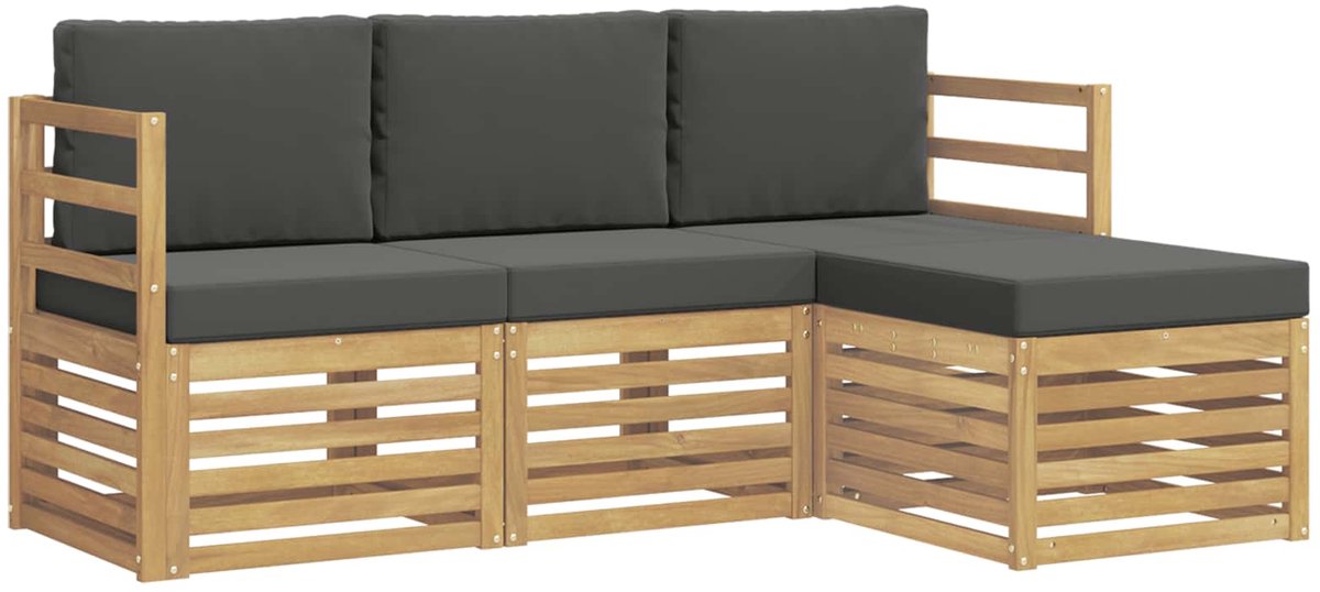 vidaXL Buiten - bank - set - 4 - st - 4-zits - Wit - en - antracietkleurig - Polyester Wit en antracietkleurig