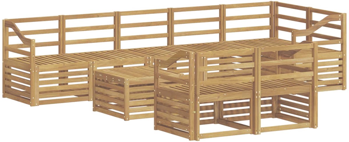 vidaXL Buiten - bank - set - 9 - st - 8-zits - Wit - Massief - Acacia - Hout