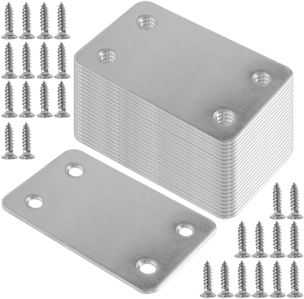 Dailygoods- Verbindingsplaten 30 stuks - Roestvrij Staal - Platte Beugels - Reparatieplaten - Bevestiging - Inclusief 120 Schroeven