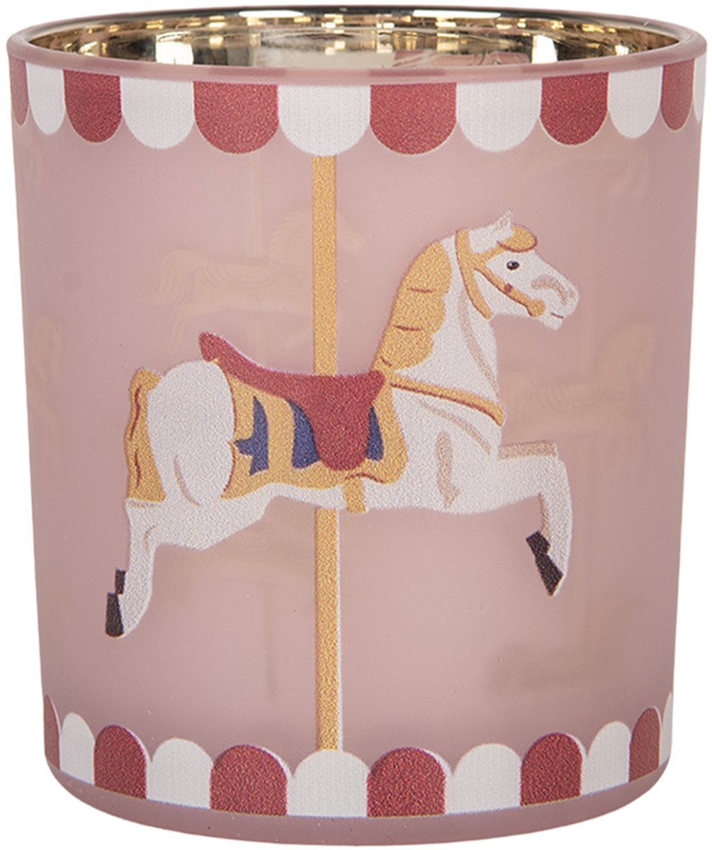 Clayre & Eef Waxinelichthouder Ø 7x8 cm Roze Glas