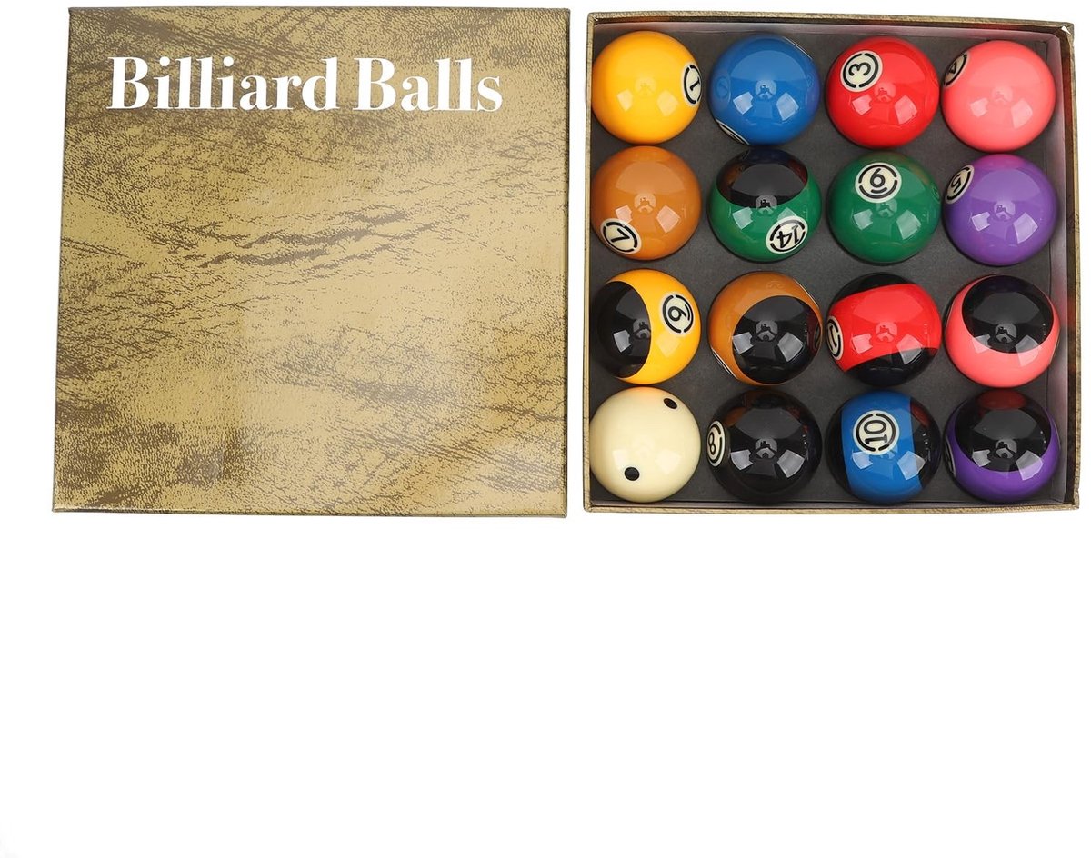 Dailygoods- Biljartballenset 16 Stuks - Professionele Hars Biljartballen - Diameter 5,72 cm - Duurzaam - Nauwkeurige Balbeweging - Ideale Balans en Gewichtsverdeling - Poolballen