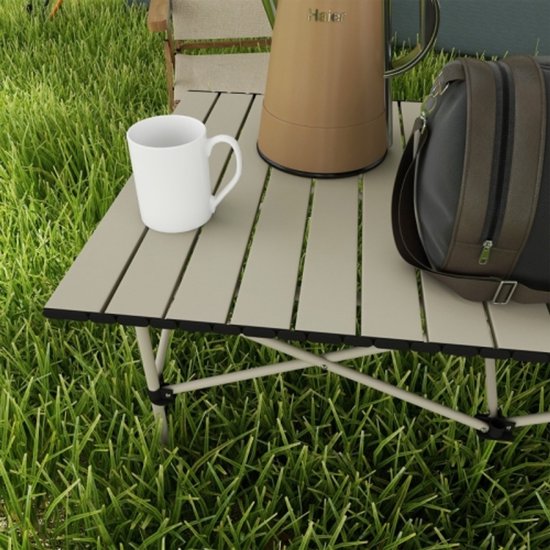 Campingtafel - Klaptafel met oprolbaar tafelblad - Tuintafel van aluminium licht - Bijzettafel - Opvouwbare tafel voor tuin, balkon en camping - Khaki — afbeelding 3