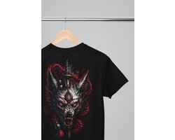 Oversized shirt - Lobo samurai - Wurban Wear | Draak | Anime streetwear | Asian streetwear | Streetwear | Geisha | Techno outfit | Fantasy shirt | Gym shirt | y2k | Tattoo | Urban | Grote maten | Japanese mythology | Samurai | Zwart