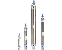 Pneumatische Cilinder - Dubbelwerkend Model - Industriële Automatisering - Roestvrijstalen Hub - 125 mm Slag - Zilver