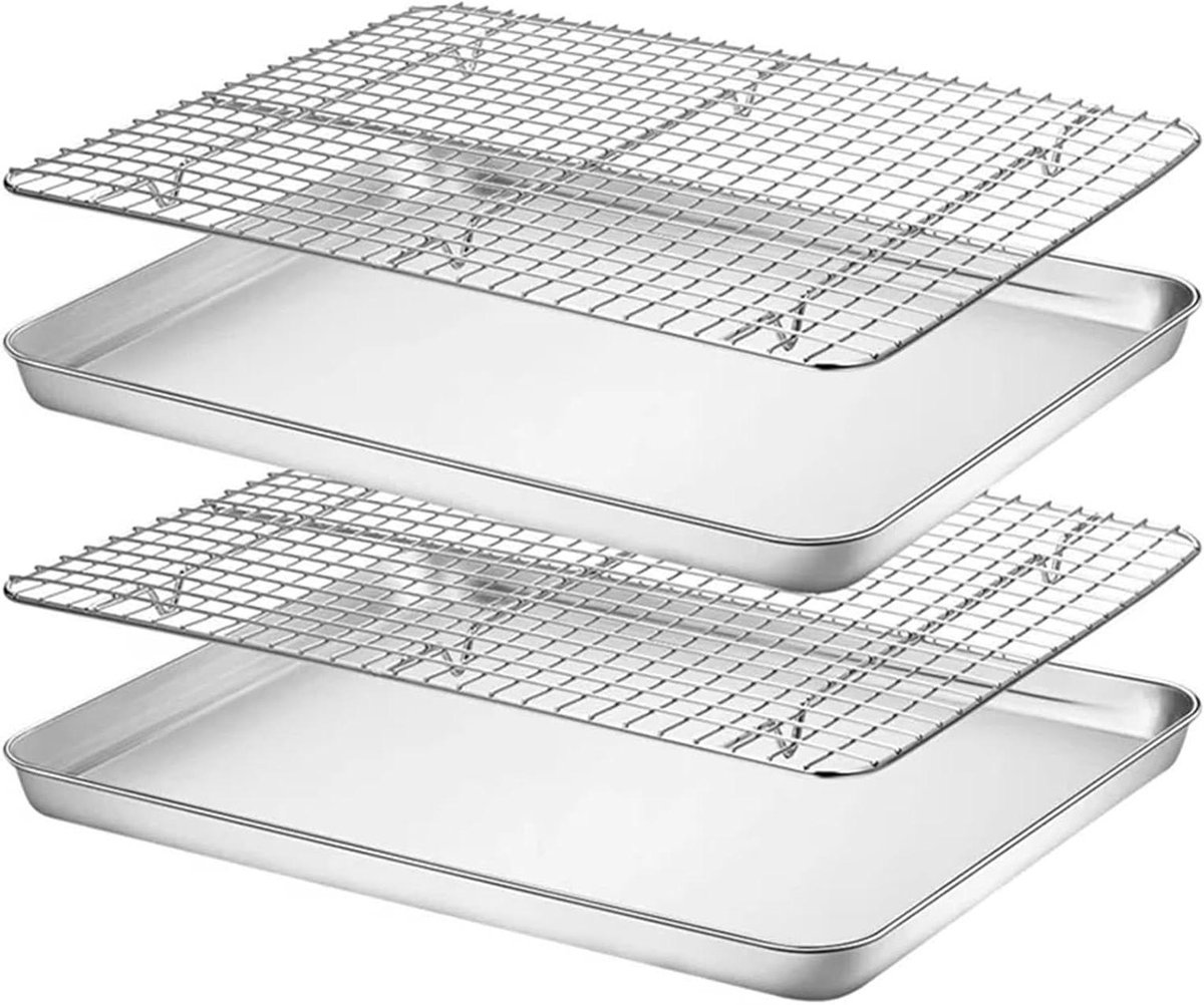 Roestvrij Staal Bakplaat Cake Grid Koelrek Bakken en Grillen Antiaanbaklaag Gelijkmatige Verwarming 40.5x30.5x2.5cm Zilver