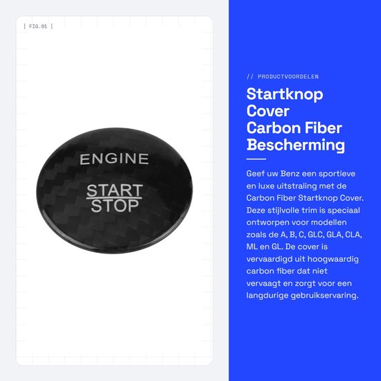 Startknop Cover - 36mm Carbon Fiber - Engine Start Button Trim voor A B C GLC GLA CLA ML GL Class - Zwart van Merkloos	 — afbeelding 5