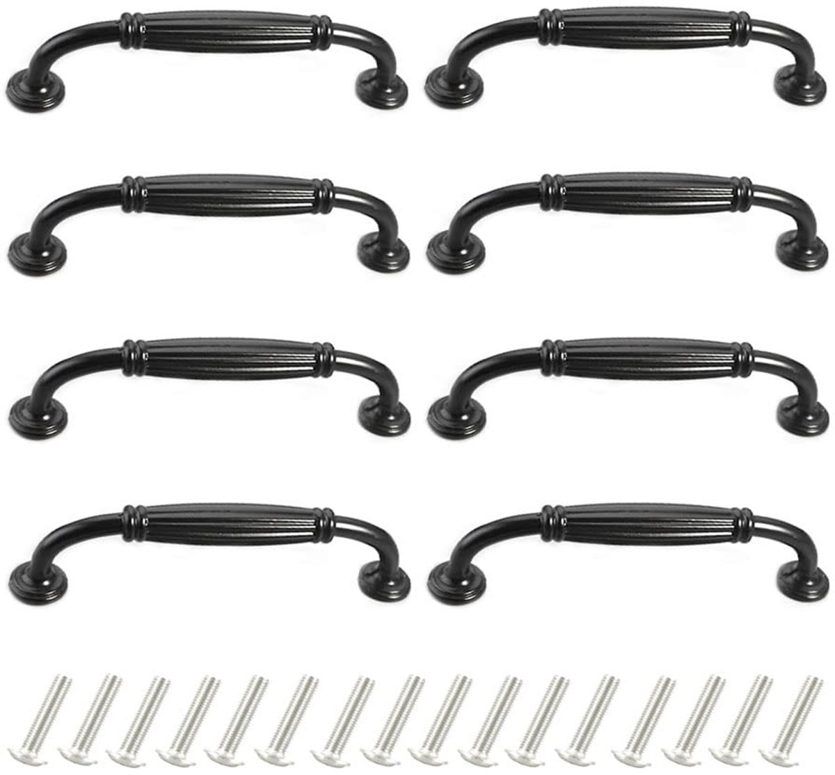 Dailygoods- Deurgreep Zwart 96 mm - 8 Stuks - Aluminium - Vintage - Handgreep - Ideaal voor Keukenkasten - Eenvoudige Installatie - Kastgreep