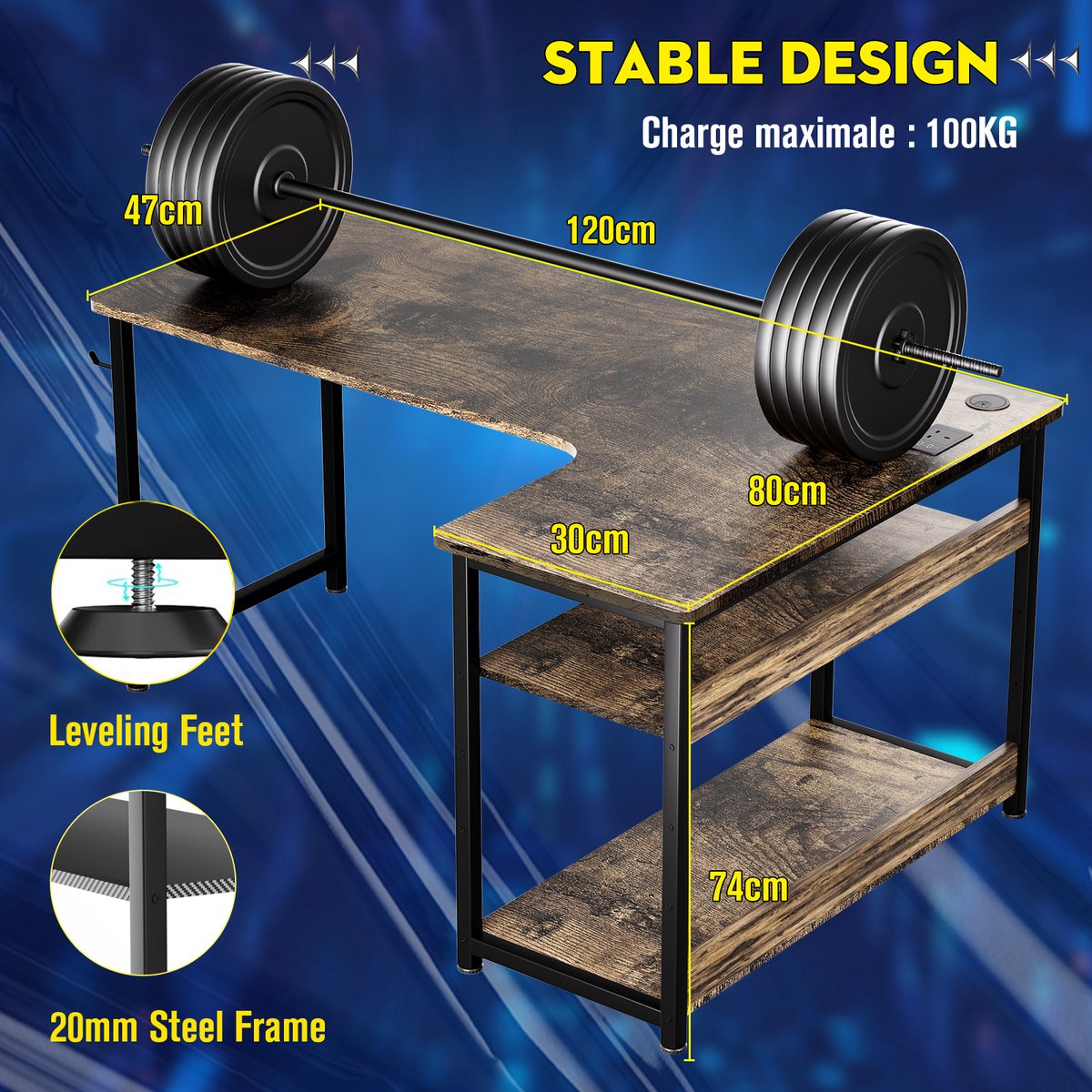 COMHOMA COMHOMA Schrijftafel Hoekbureau met Plank - afbeelding 4