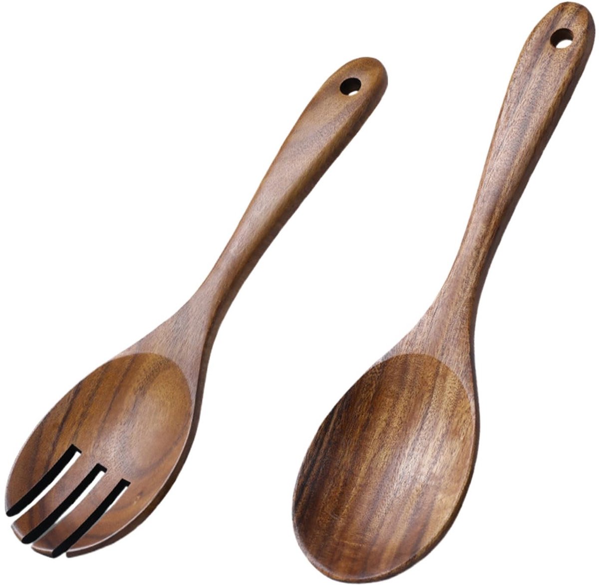 Dailygoods- Salade Servers Set van 2 - Houten Serveerscheppen - Saladelepel/Vork - Duurzaam Acaciahout - Lange Steel - Ideaal voor Koken - Serveerbestek