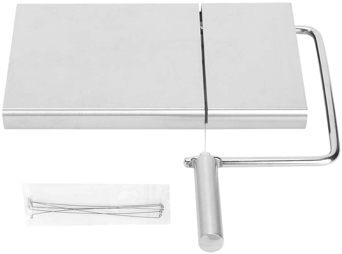 aladdien - Kaas Snijplank Met Guillotine - Roestvrijstalen Snijdraad - Ergonomisch Handvat - Zilver - Keuken Accessoire - Geschikt voor Kaas en Bote..