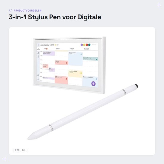 Dailygoods- Stylus Pen 3-in-1 - Compatibel met Digitale Agenda - Capacitatieve Pen - Touchscreen Pen - Rubberpunt/Schijfpunt - Aluminium Behuizing — afbeelding 3