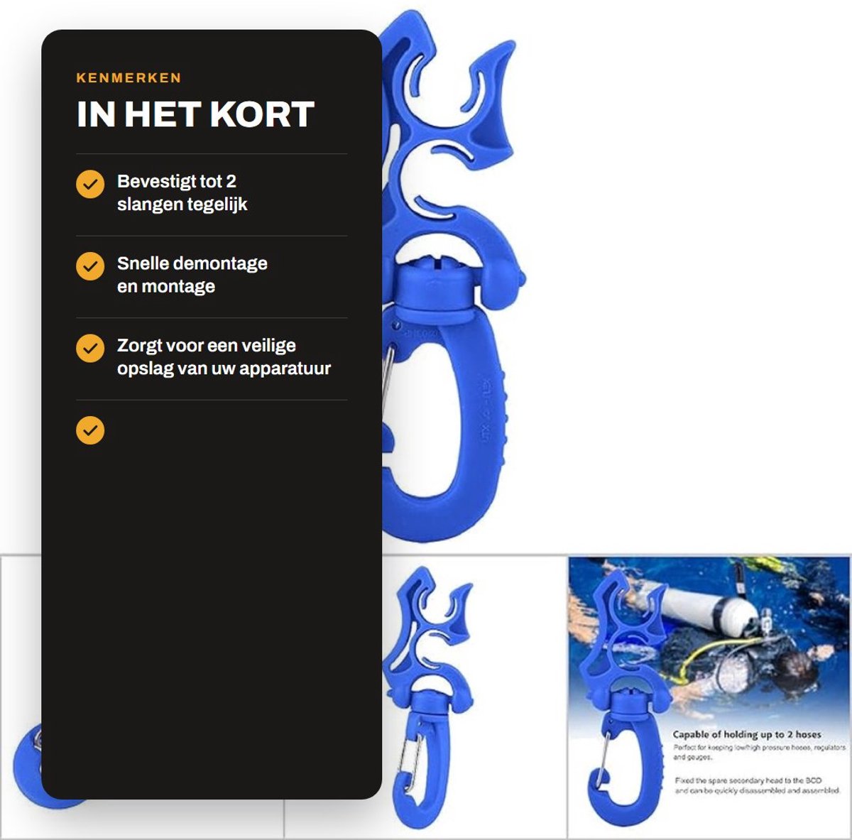 Dailygoods- Slanghouder Dubbel - Roestvrij Staal - Voor 2 Slangen - Eenvoudig Opklikbaar - Duikuitrusting - Bescherming en Stabiliteit - Duikaccessoire