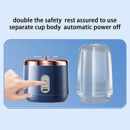 VHV Blender - Draagbare Blender - Mini Blender On The Go - Oplaadbaar - 400ML - Blauw van VHV — afbeelding 5