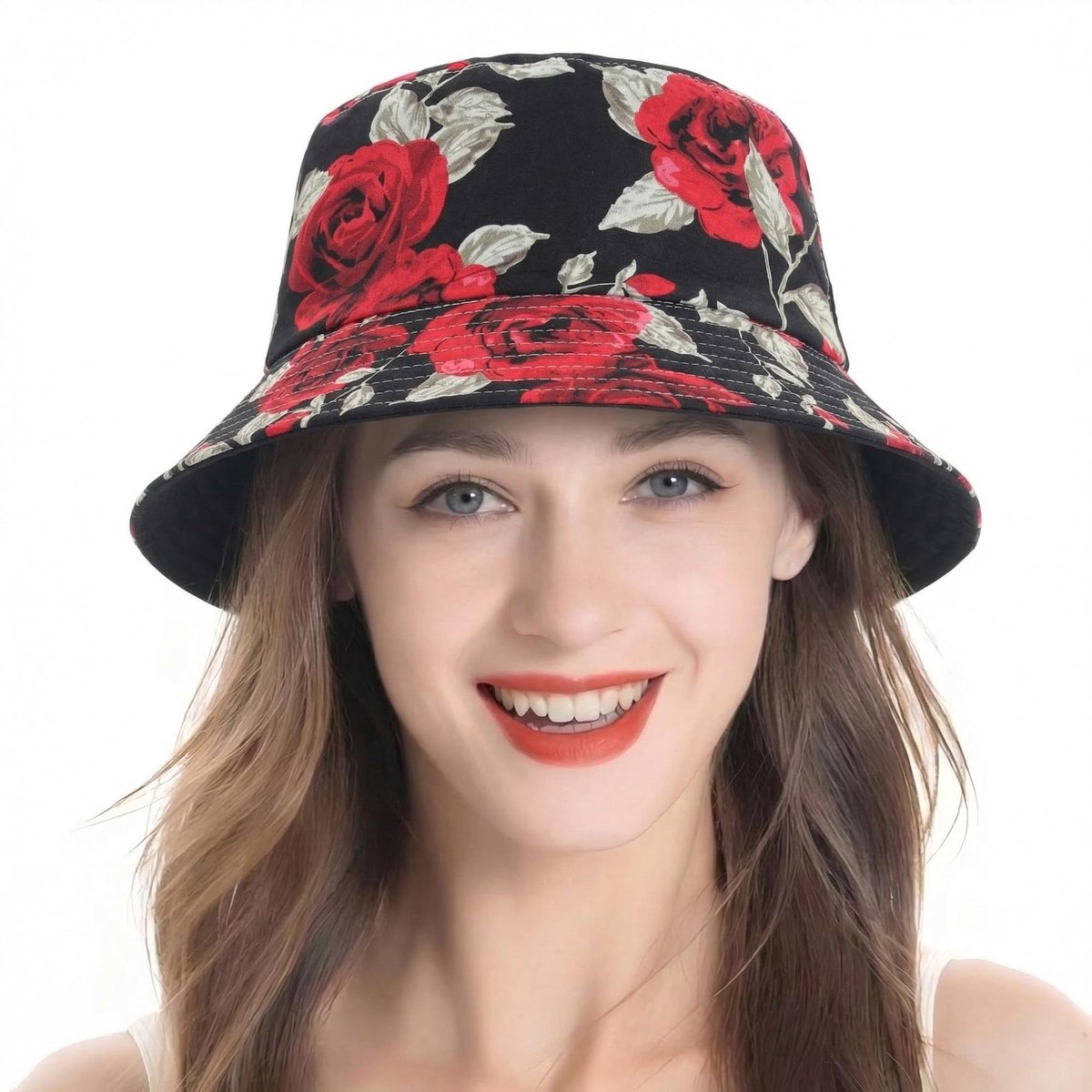 Dailygoods- Zonnehoed Uniseks - Bloemenprint - Vissershoed - Strandhoed - 100% Polyester - Hoedrand 7 cm - Inhoud 54,5-59 cm - Hoed