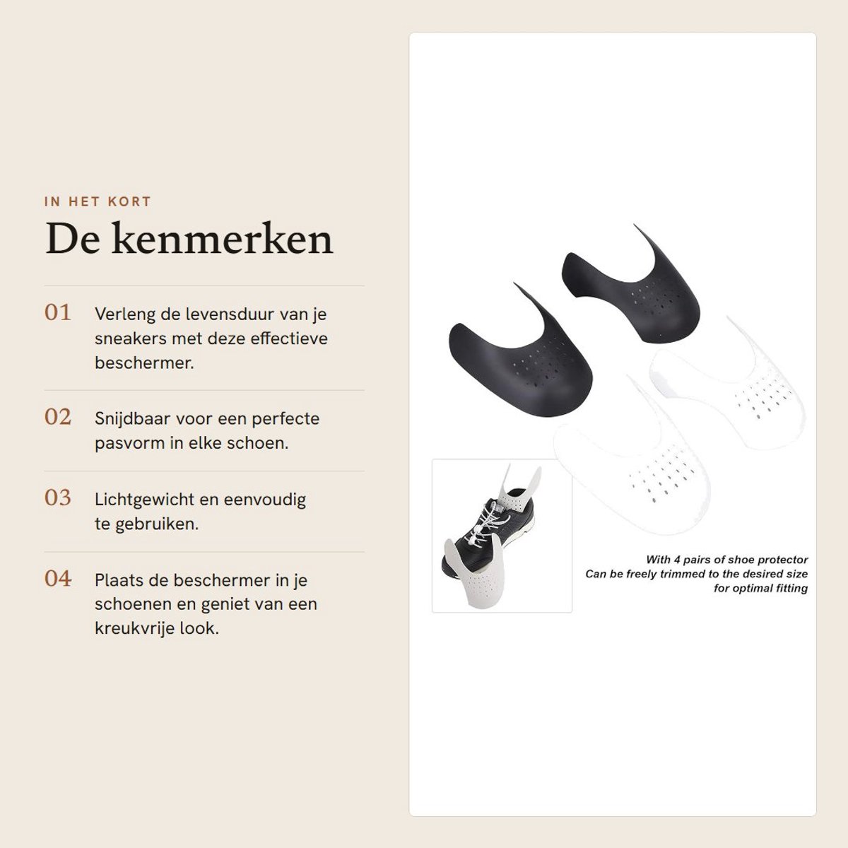 Dailygoods- Schoenenbeschermer Snijdbaar - 4 Paar - Kreukbeschermer - Schoeninzetbeschermer - Hoge Kwaliteit - Vermindert Kreuken - Schoeninzet