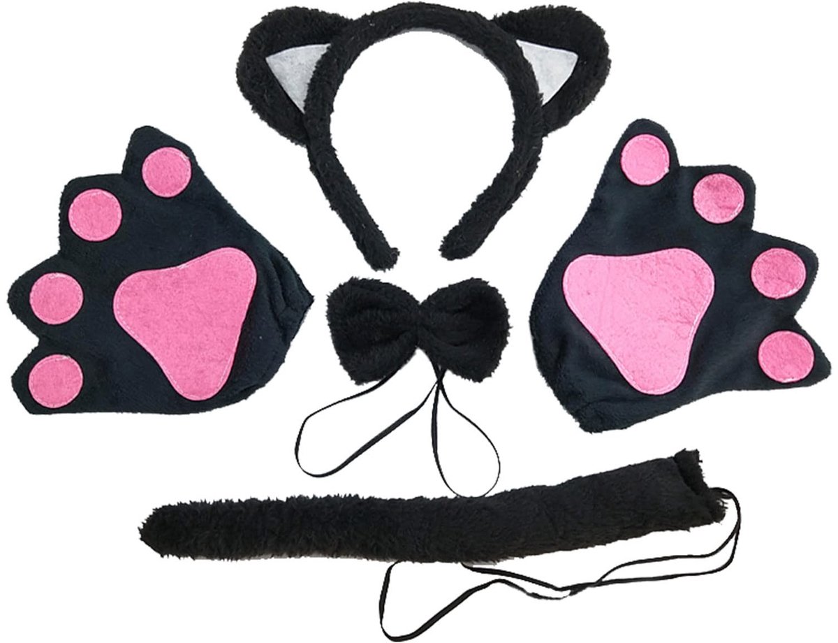 VT Goods - Kostuumset kat - Dierenjurk - Cosplay-set - Zwart - Kattenoren - Perfect voor Halloween, carnaval en feest