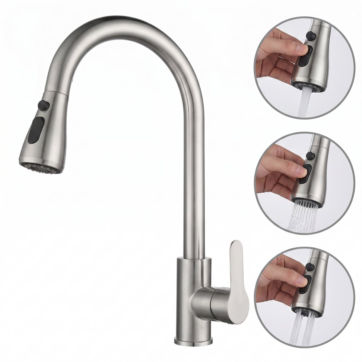 Fokelyi Keukenkraan met Uittrekbare Uitloop - Handdouche met Slang - 360° Draaibaar - Mengkraan - Flexibele Slang- Uittrekbaar tot 60 cm