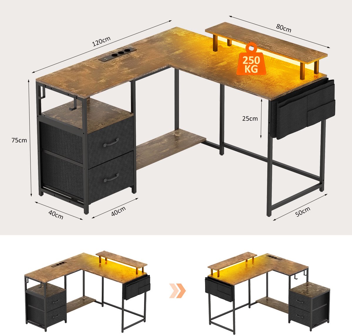 Mihtrov Mihtrov L-Vormig Gaming Bureau - afbeelding 2