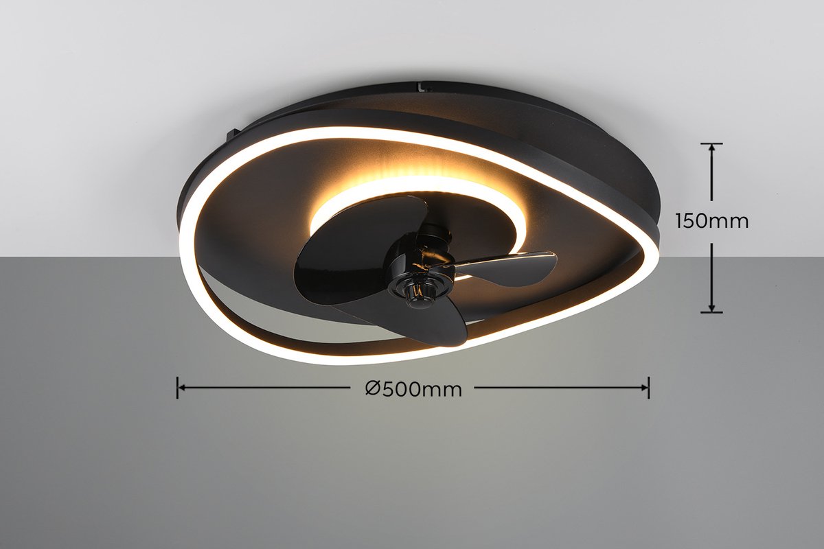 Fantiluxe - Brynja - Plafondventilator met verlichting - Zwart - Ø50cm - Afstandsbediening - Met lamp - Plafond ventilator - Slaapkamer thumbnail 3