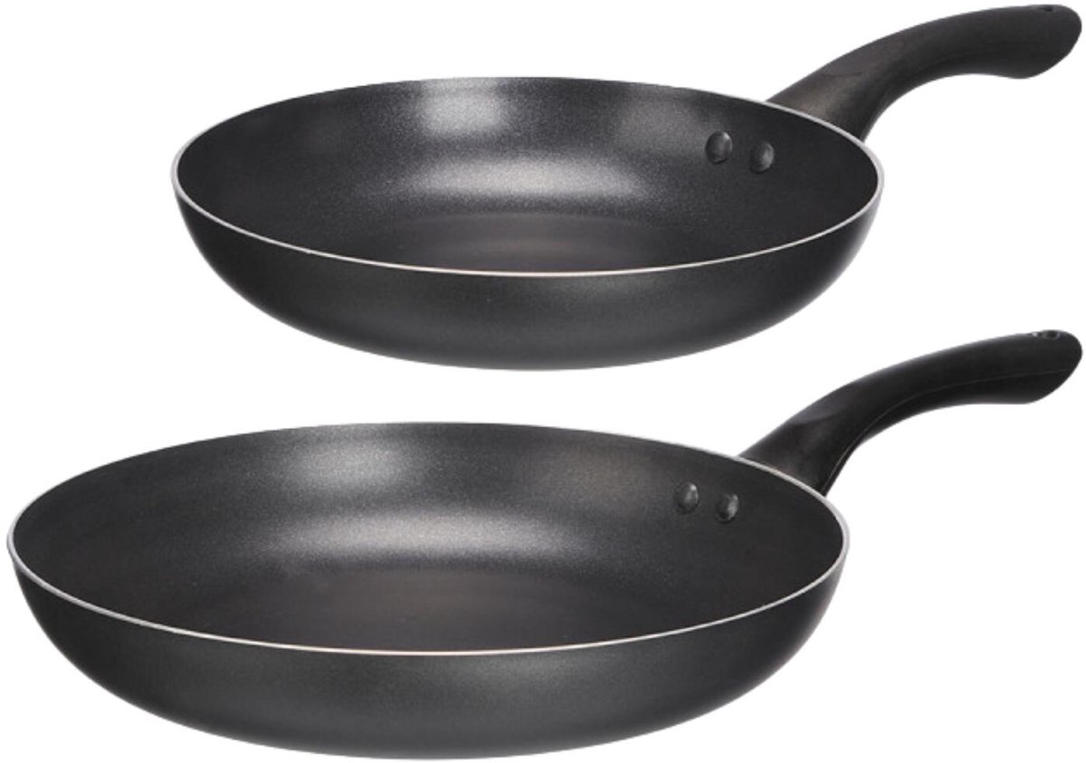 Kinvara Koekenpannen set - 2 formaten - zwart - Dia 22 en 26 cm - RVS - voor alle warmtebronnen