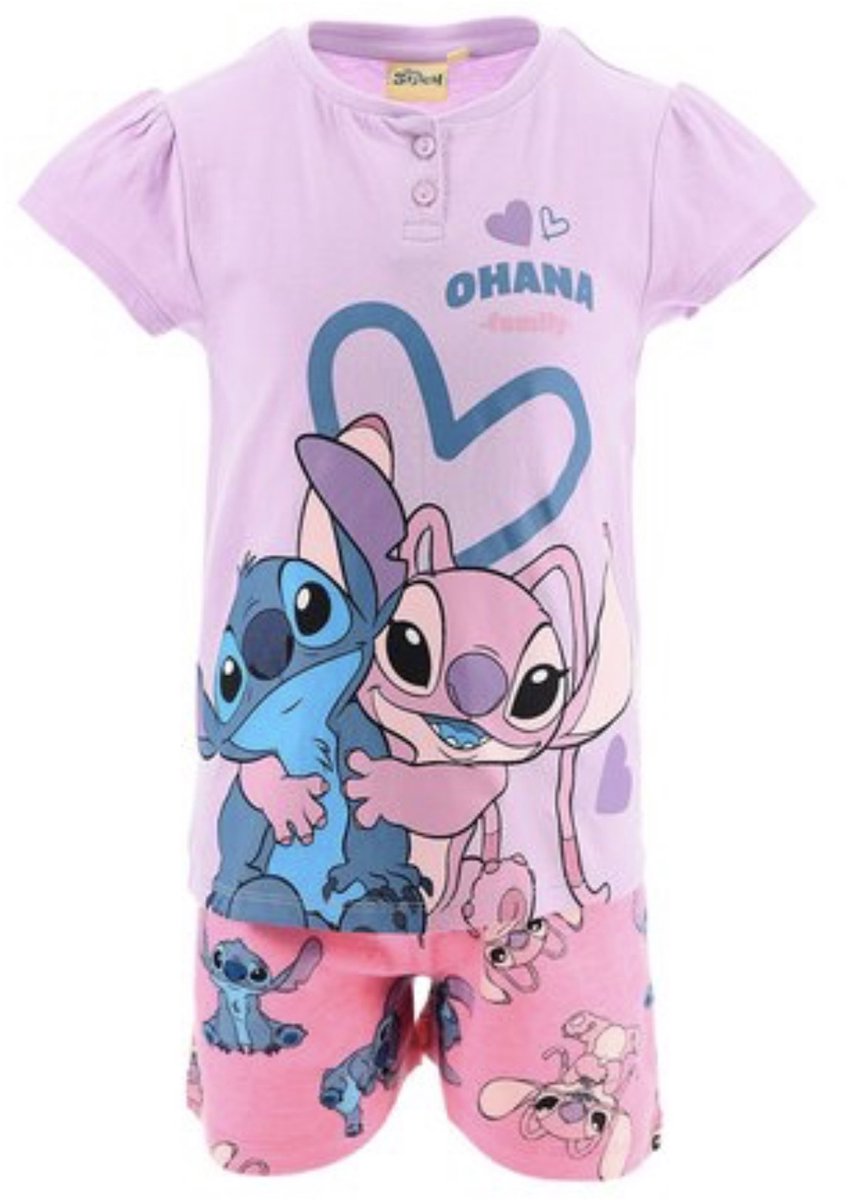 Disney Lilo&Stitch Pyjama - Shortama - Lila/Roze - Stitch en Angel - Katoen - 3 Jaar