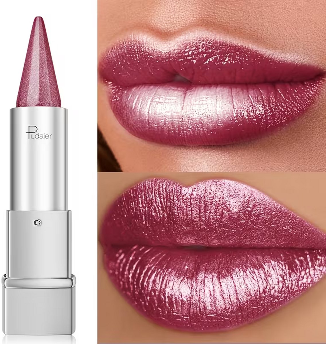 Frambozenroze Glitter Lipstick - Waterproof Shimmer Lippenstift met Langdurige Glans