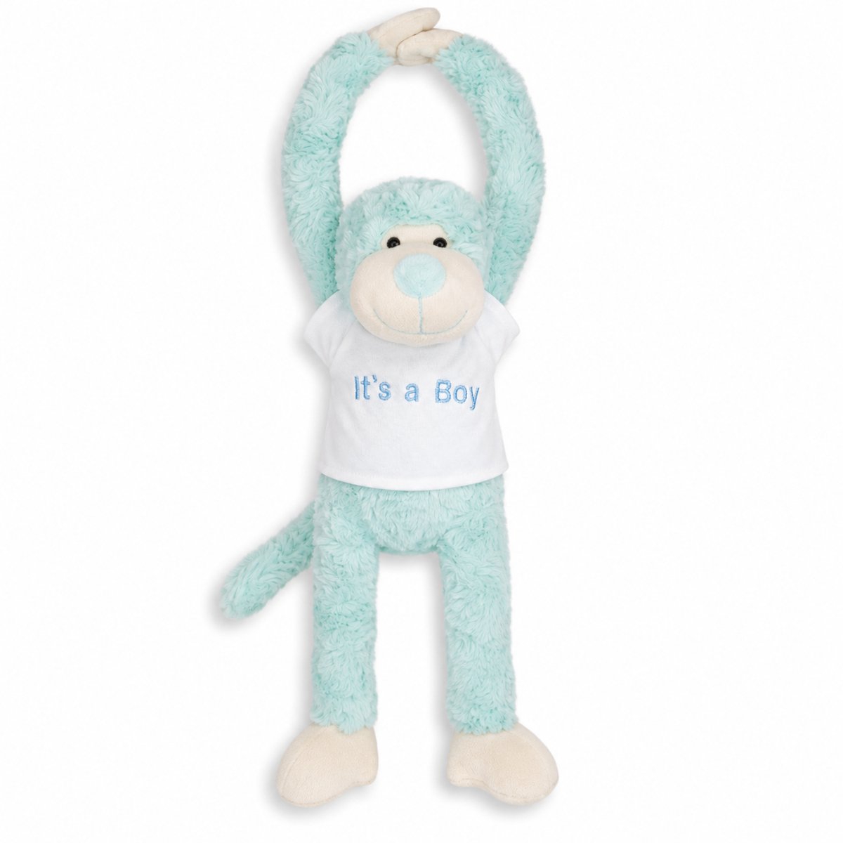 Knuffel aap origineel en lief kraamcadeau – Dit schattige knuffelaapje met de tekst “It’s a Boy” is een perfecte verrassing – Gender Reveal Cadeau – Baby Aankondiging Jongen – Geboorte cadeau jongen – slinger aap