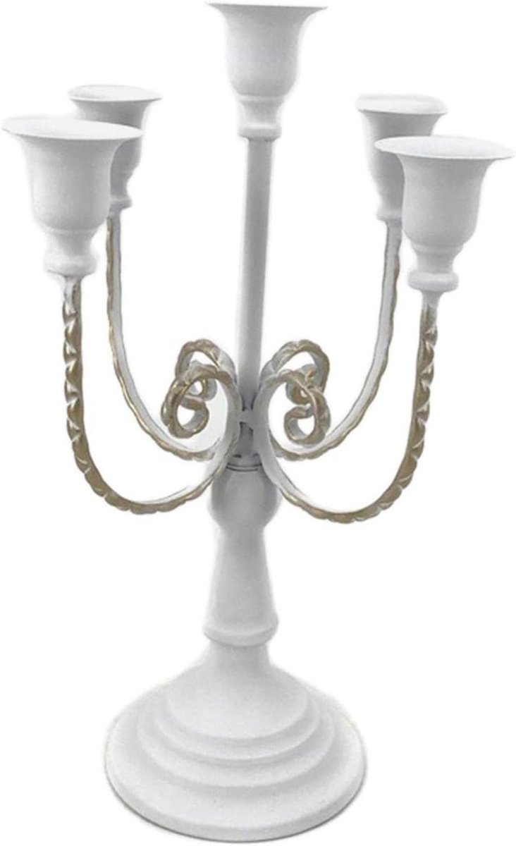 Bruiloft kandelaar - 5 arm houder - Feestelijke sfeer - Elegante Europese stijl - 20 x 30 cm - Wit