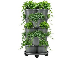 Stackable Vertical Garden Planter - 5 Tiers | met wielen Aardbeienpot voor binnen Buiten Professioneel Hoge sterkte Stevig Duurzaam Gear Sectie Verdeelstuk Gloednieuwe opstelling van gereedschapsappar
