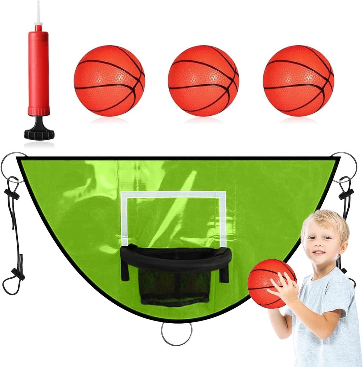 Trampoline Basketbalring - Kinder Basketbalring - Actief Spelen - Eenvoudige Installatie - 98x50cm - Groen