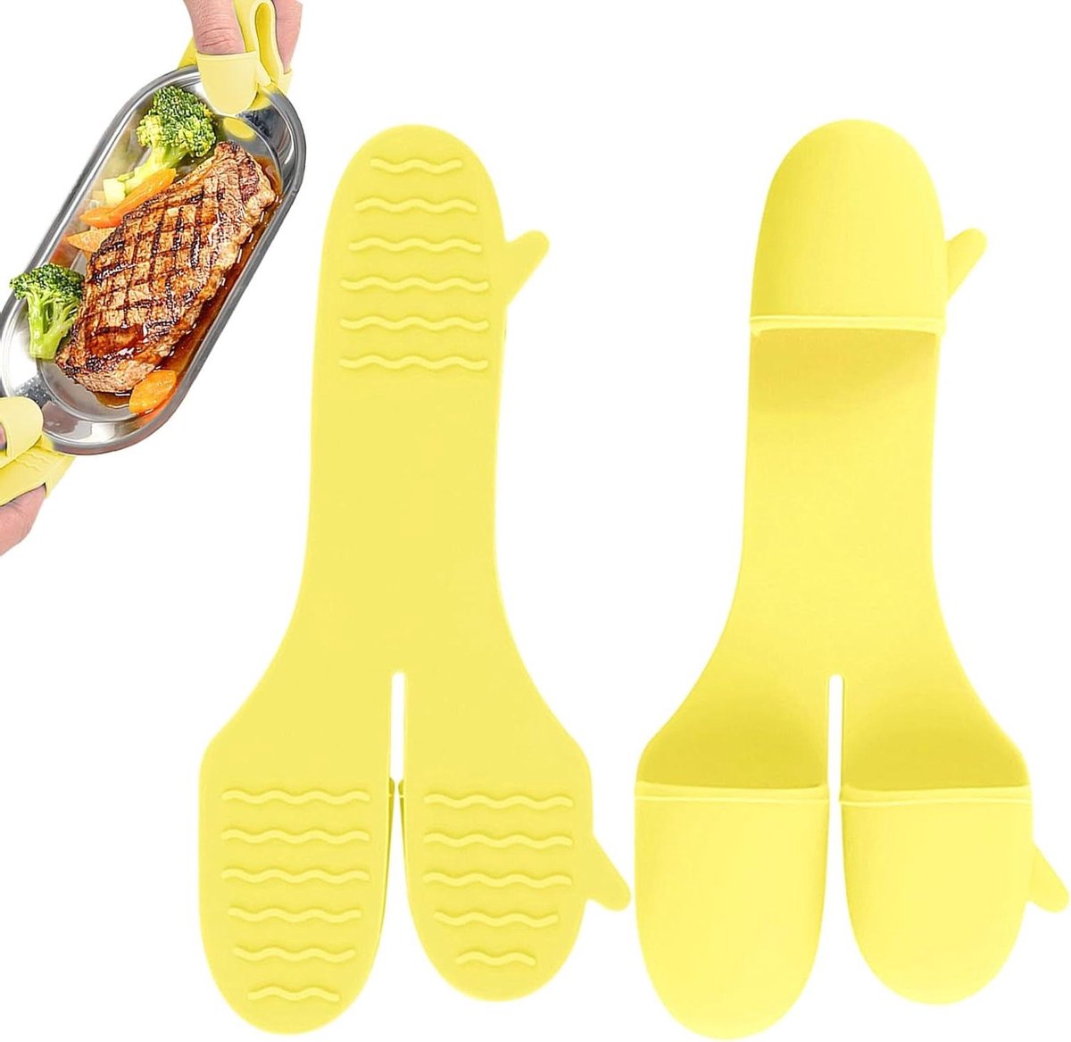 Hittebestendige Ovenhandschoenen - Siliconen Bakhandschoenen - Veilig Koken - Antislip Grip - 3 Vingers - Geel