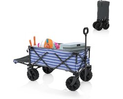 Tristar Bolderkar met laadklep 70kg draagvermogen - 94x49x58 cm - Opvouwbare Bolderwagen strand, festival, camping, tuin, dagje uit - Stevig Harmonicaframe - Beach Trolley, Strandkar, Transportkar, Trekwagen - Inclusief Opbergtas - HC-0422 - Blauw