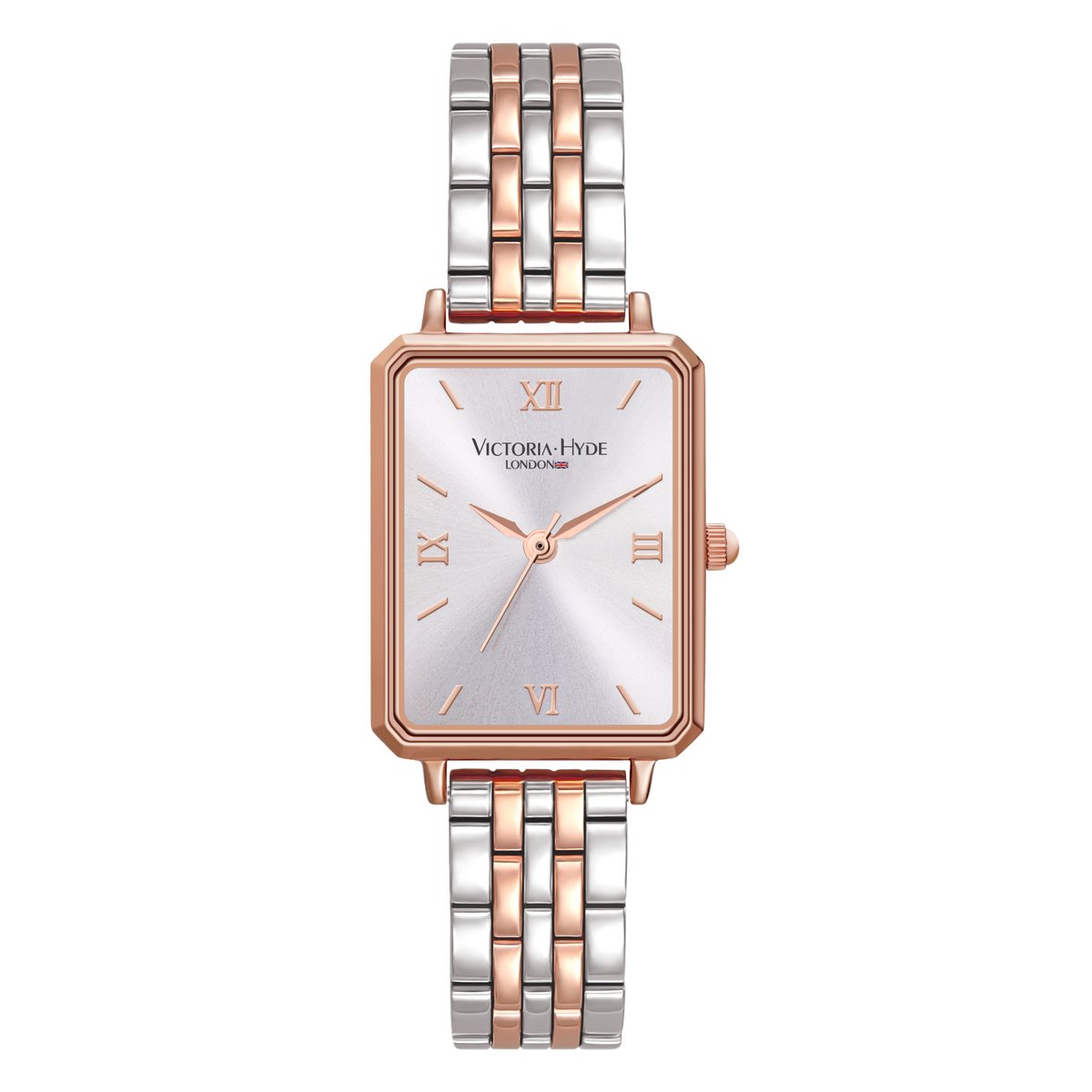Victoria Hyde - Horloge Dames Rechthoekig - Zilver roségoud - Dames - Goudkleurig - verstelbaar Schakelband - Waterdicht - 12mm - Cadeau Voor Vrouw - Luxe Horlogedoos