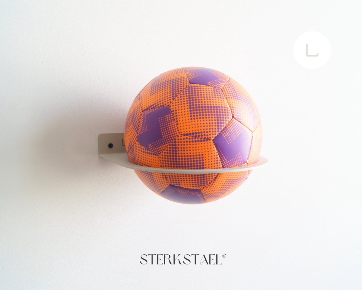 STERKSTAEL Balhouder Ball Greige - Industriële balhouder voor aan de muur - wandbevestiging - diameter ø 20 cm - kleur grijs beige - poedercoating - voetbalhouder - baldrager - staal - 1 stuk