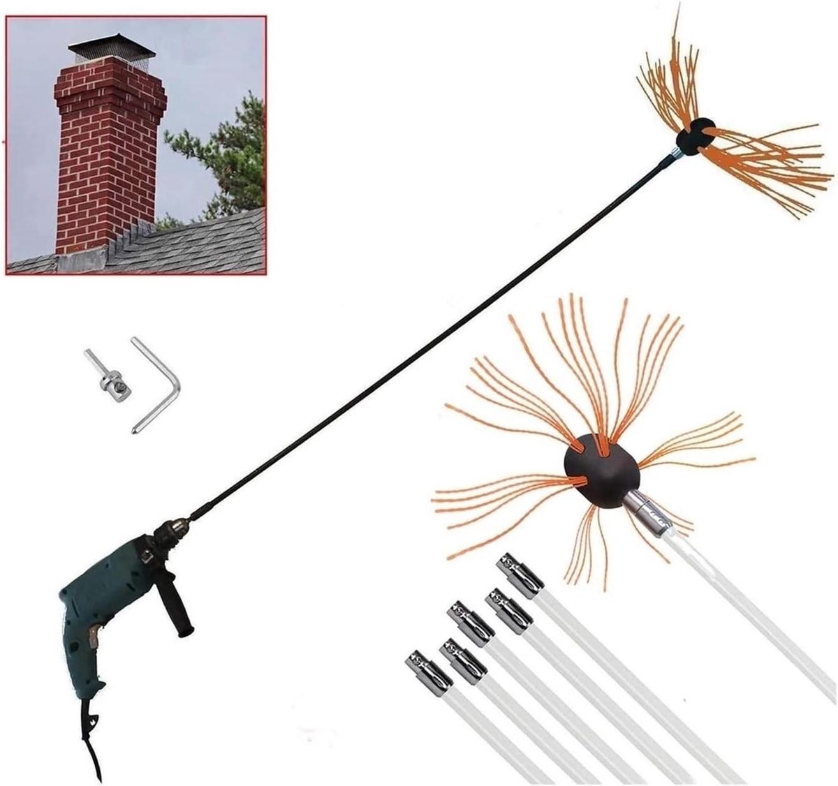 Kanaalreinigingsset - Schoorsteenborstel Kit - Schoorsteen Onderhoud - Flexibele Nylon Sta