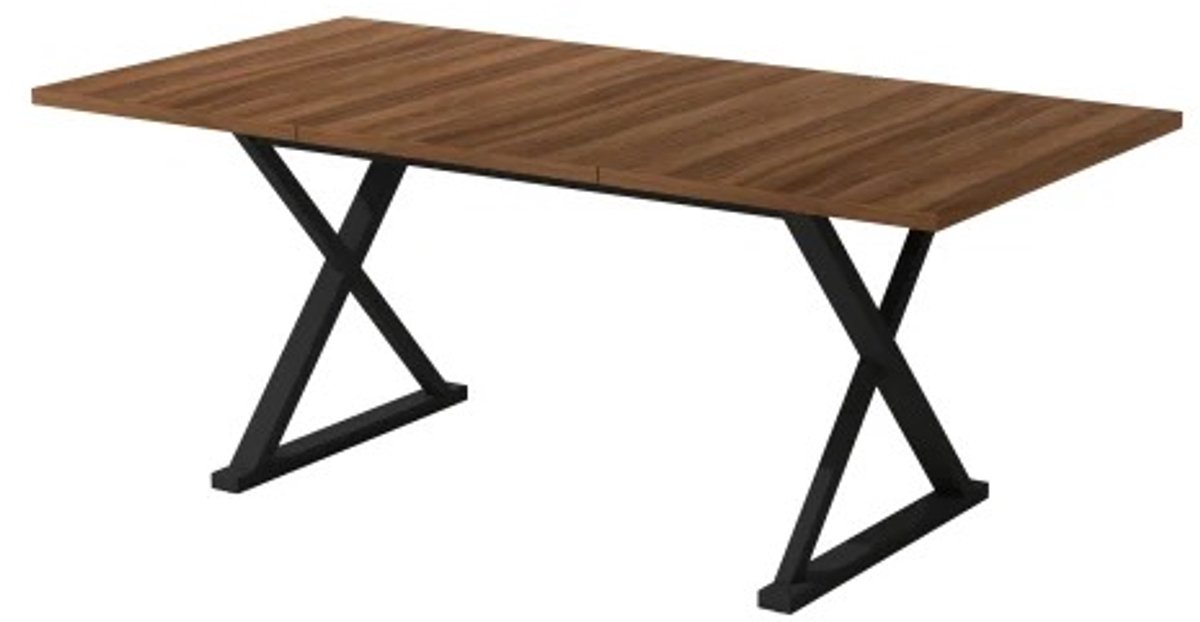 RosaBloom Industrieel Bureau & Eettafel - 180x90x75 cm - Zwart Metalen X-Poot - Modern Schrijfbureau & Vergadertafel voor 6 tot 8 Personen Bruin