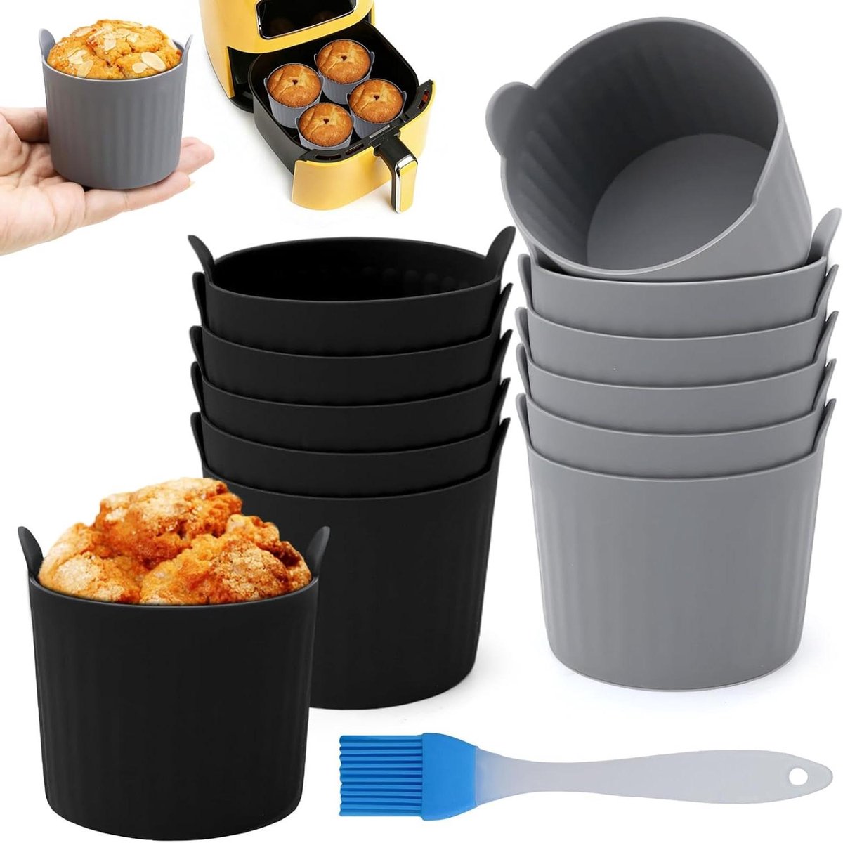Muffinvorm Siliconen - Bakvorm Herbruikbaar - Muffins Bakken - Geschikt voor Airfryer - 10x10x10 mm - Grijs